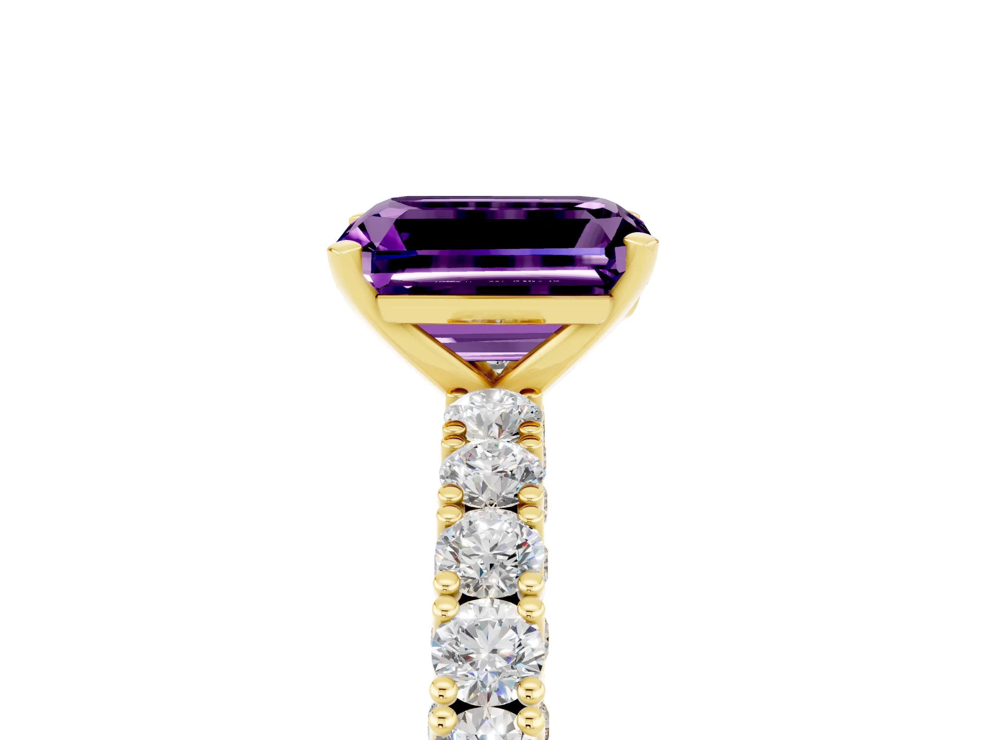 Yellow gold Emerald Cut Diamond Pavé Band Solitaire Ring with Prong Setting_5