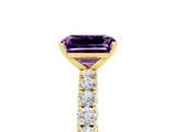 Yellow gold Emerald Cut Diamond Pavé Band Solitaire Ring with Prong Setting_5