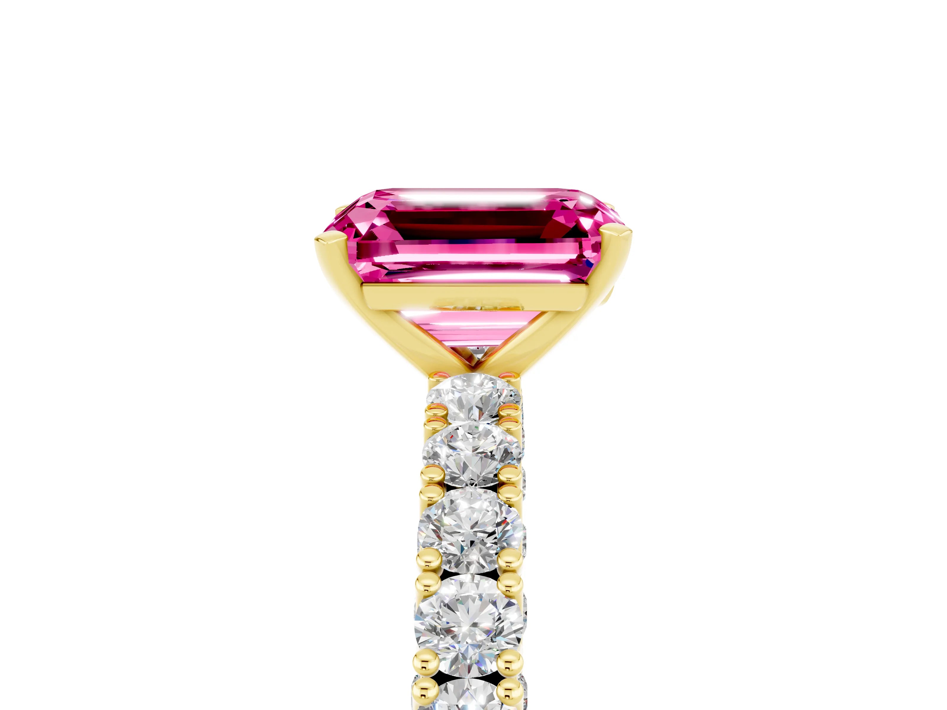 Yellow gold Emerald Cut Diamond Pavé Band Solitaire Ring with Prong Setting_5