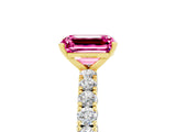 Yellow gold Emerald Cut Diamond Pavé Band Solitaire Ring with Prong Setting_5