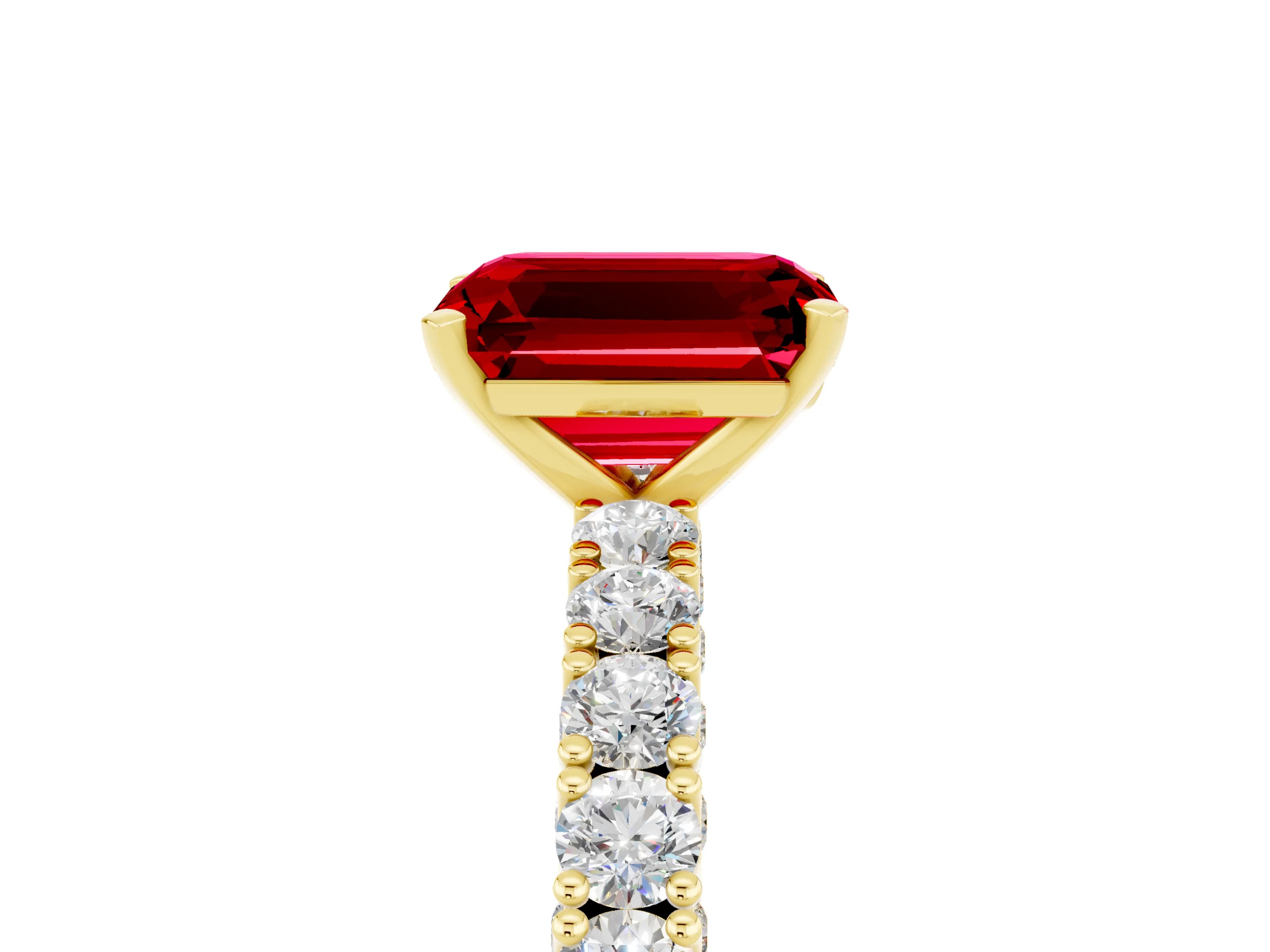 Yellow gold Emerald Cut Diamond Pavé Band Solitaire Ring with Prong Setting_5