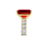Yellow gold Emerald Cut Diamond Pavé Band Solitaire Ring with Prong Setting_5