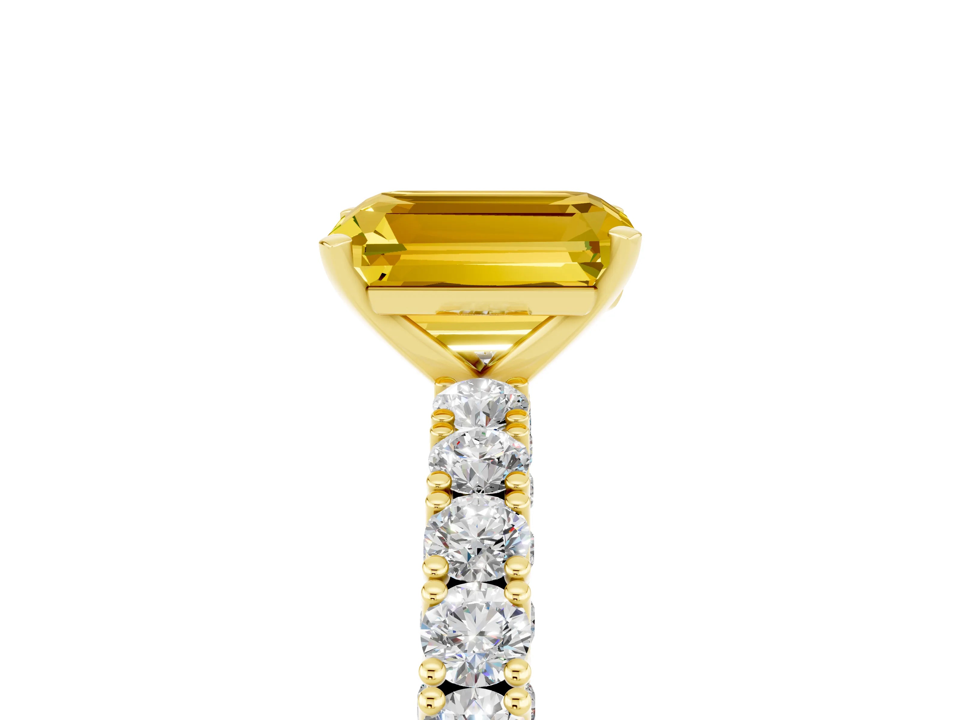 Yellow gold Emerald Cut Diamond Pavé Band Solitaire Ring with Prong Setting_5