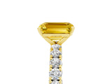 Yellow gold Emerald Cut Diamond Pavé Band Solitaire Ring with Prong Setting_5