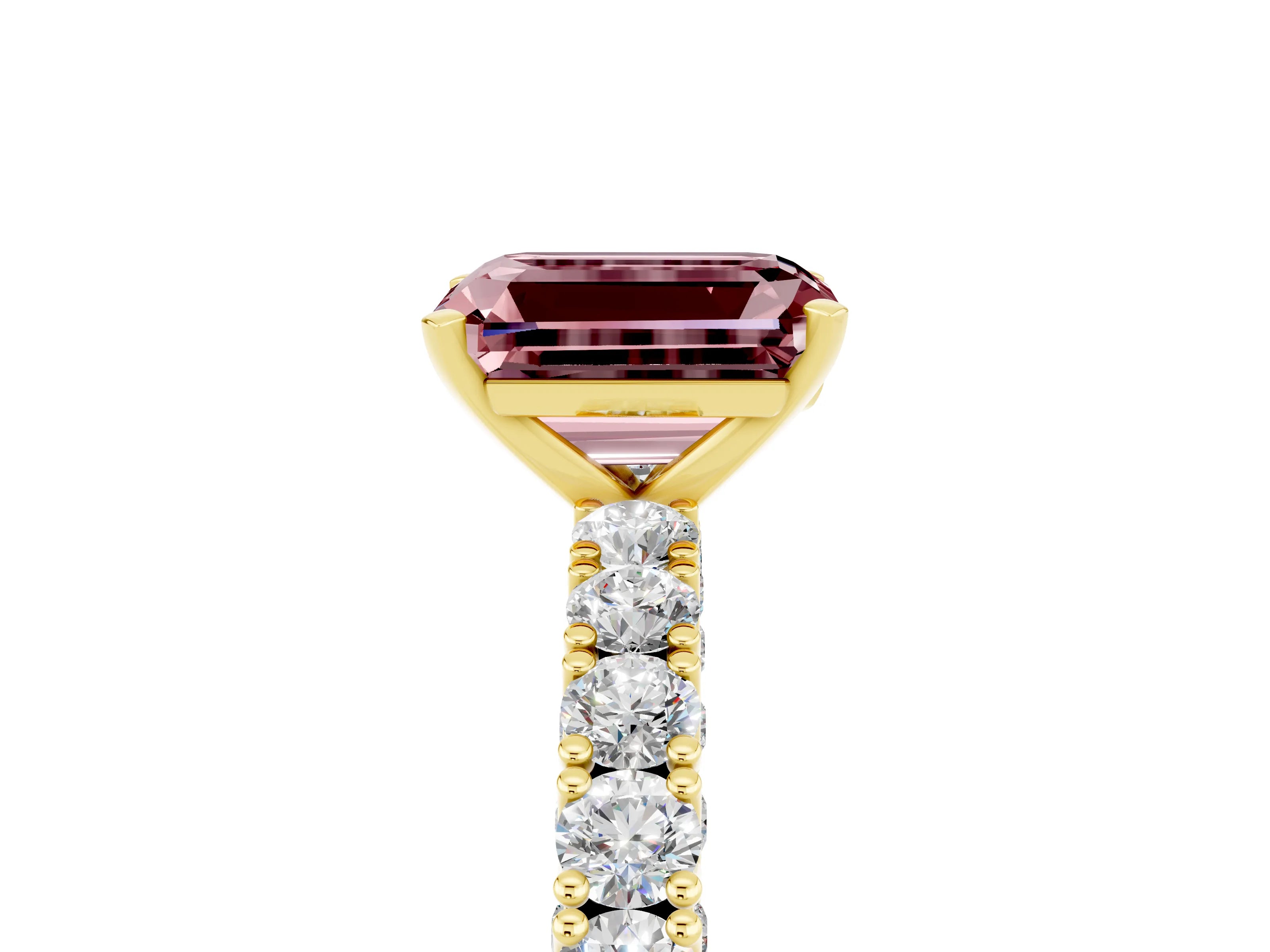Yellow gold Emerald Cut Diamond Pavé Band Solitaire Ring with Prong Setting_5