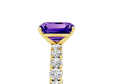 Yellow gold Emerald Cut Diamond Pavé Band Solitaire Ring with Prong Setting_5