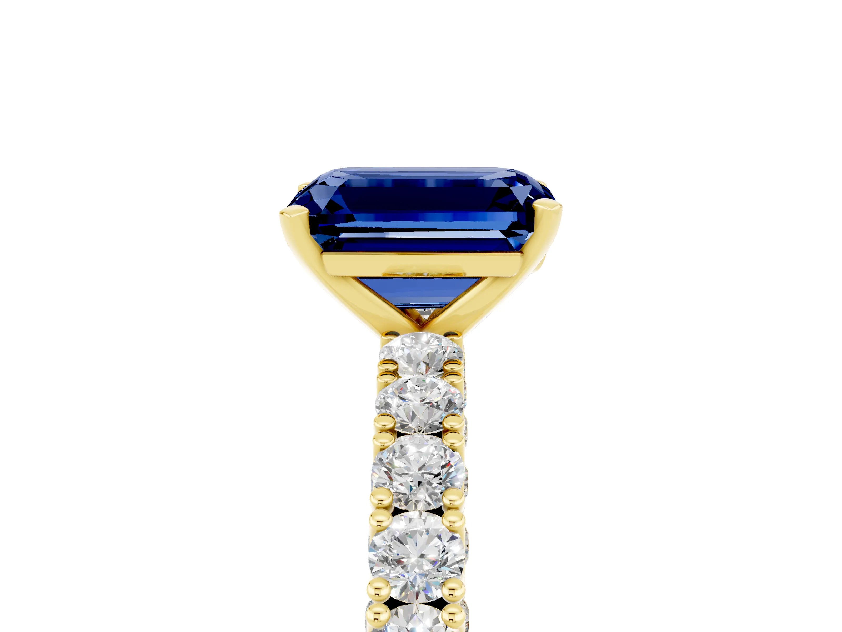 Yellow gold Emerald Cut Diamond Pavé Band Solitaire Ring with Prong Setting_5
