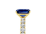 Yellow gold Emerald Cut Diamond Pavé Band Solitaire Ring with Prong Setting_5