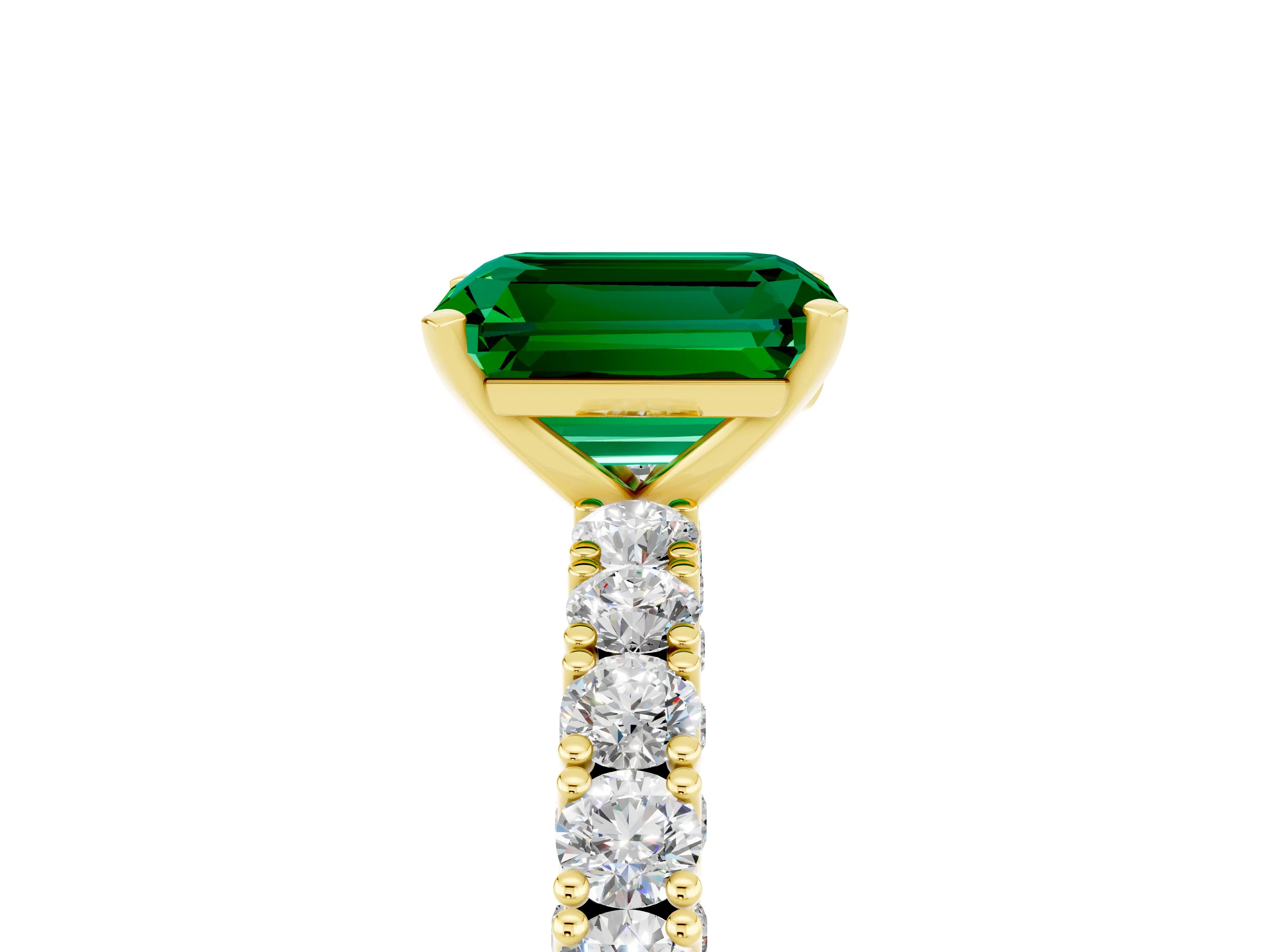Yellow gold Emerald Cut Diamond Pavé Band Solitaire Ring with Prong Setting_5