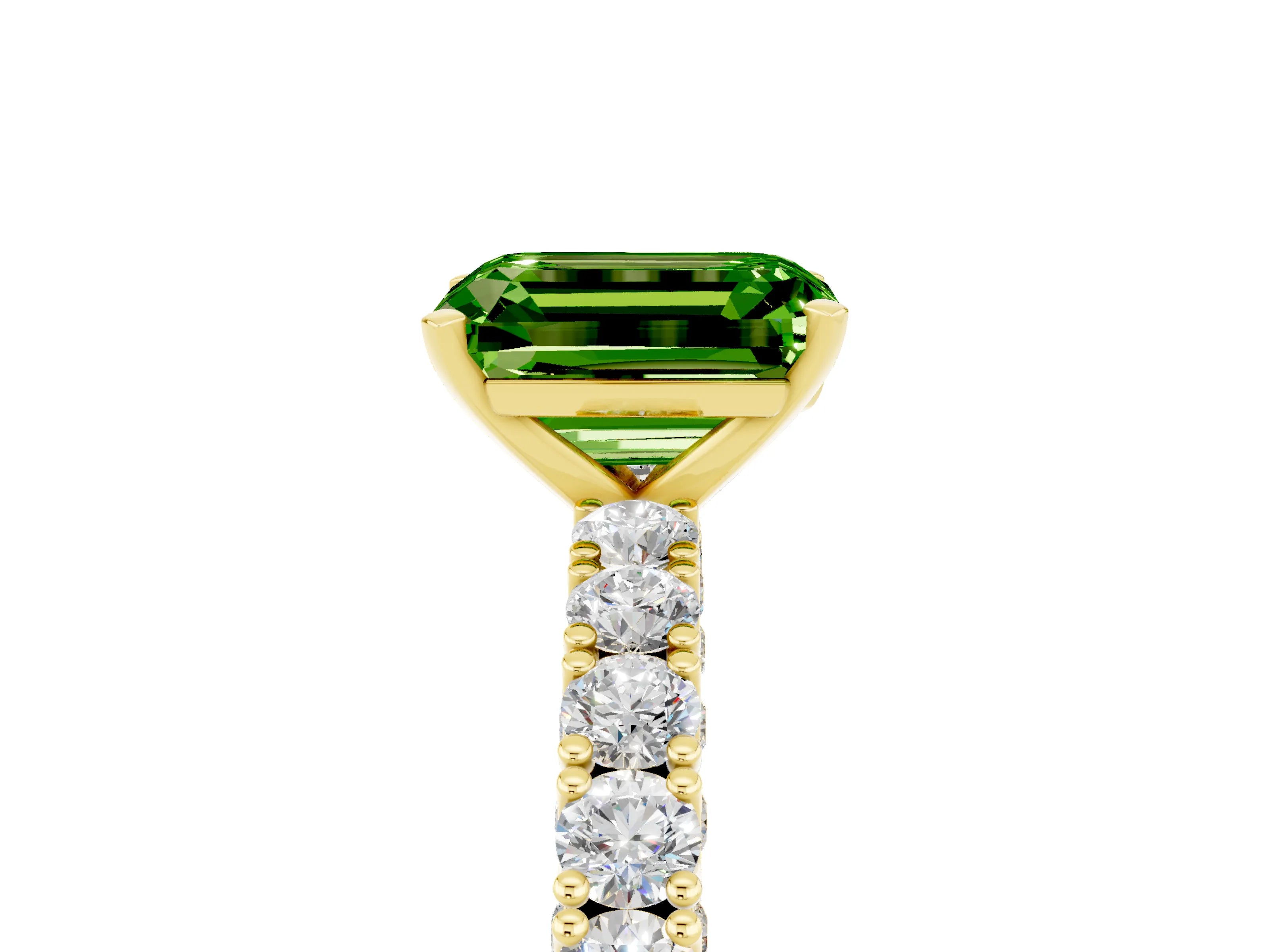 Yellow gold Emerald Cut Diamond Pavé Band Solitaire Ring with Prong Setting_5