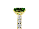 Yellow gold Emerald Cut Diamond Pavé Band Solitaire Ring with Prong Setting_5