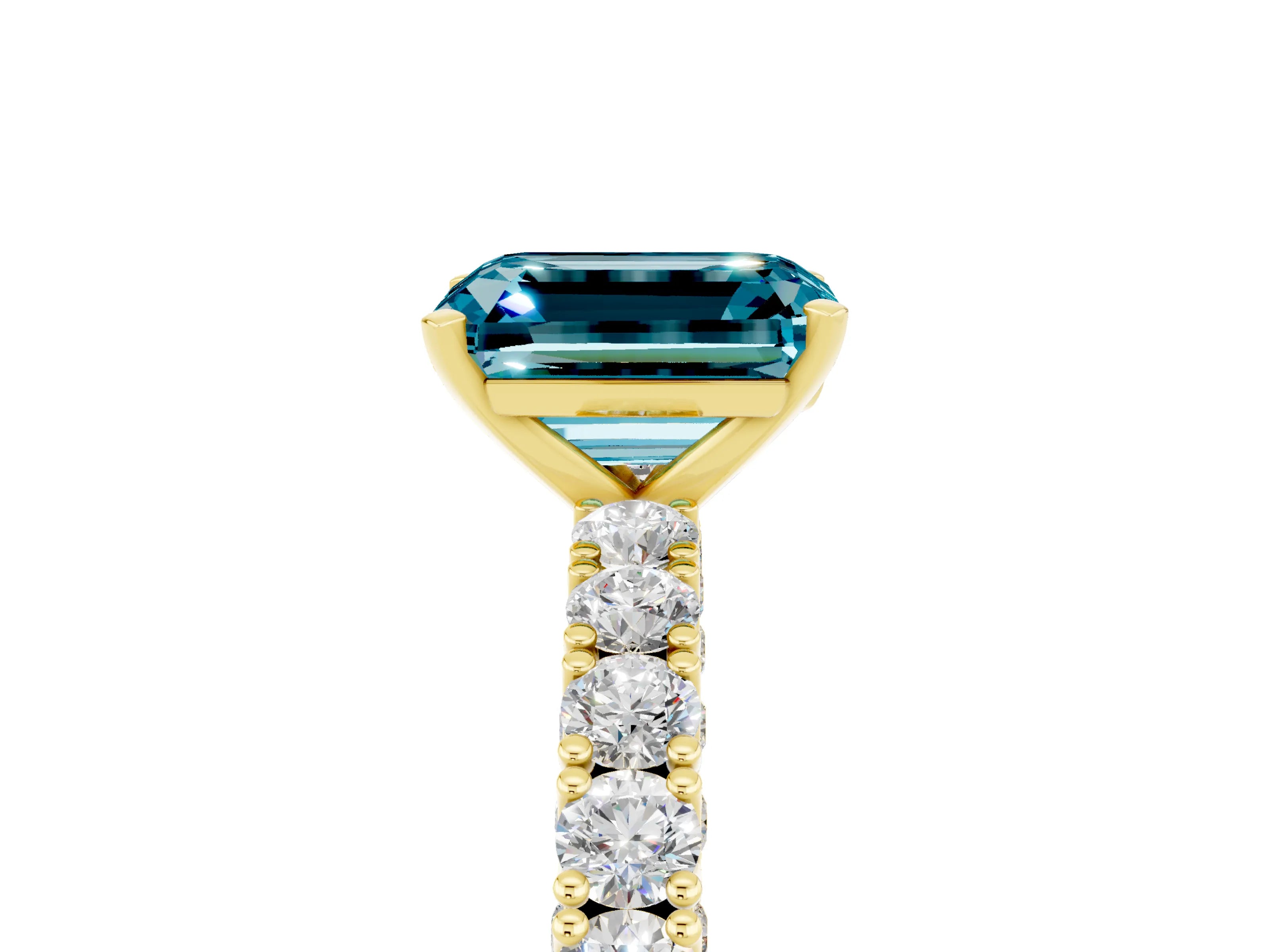 Yellow gold Emerald Cut Diamond Pavé Band Solitaire Ring with Prong Setting_5