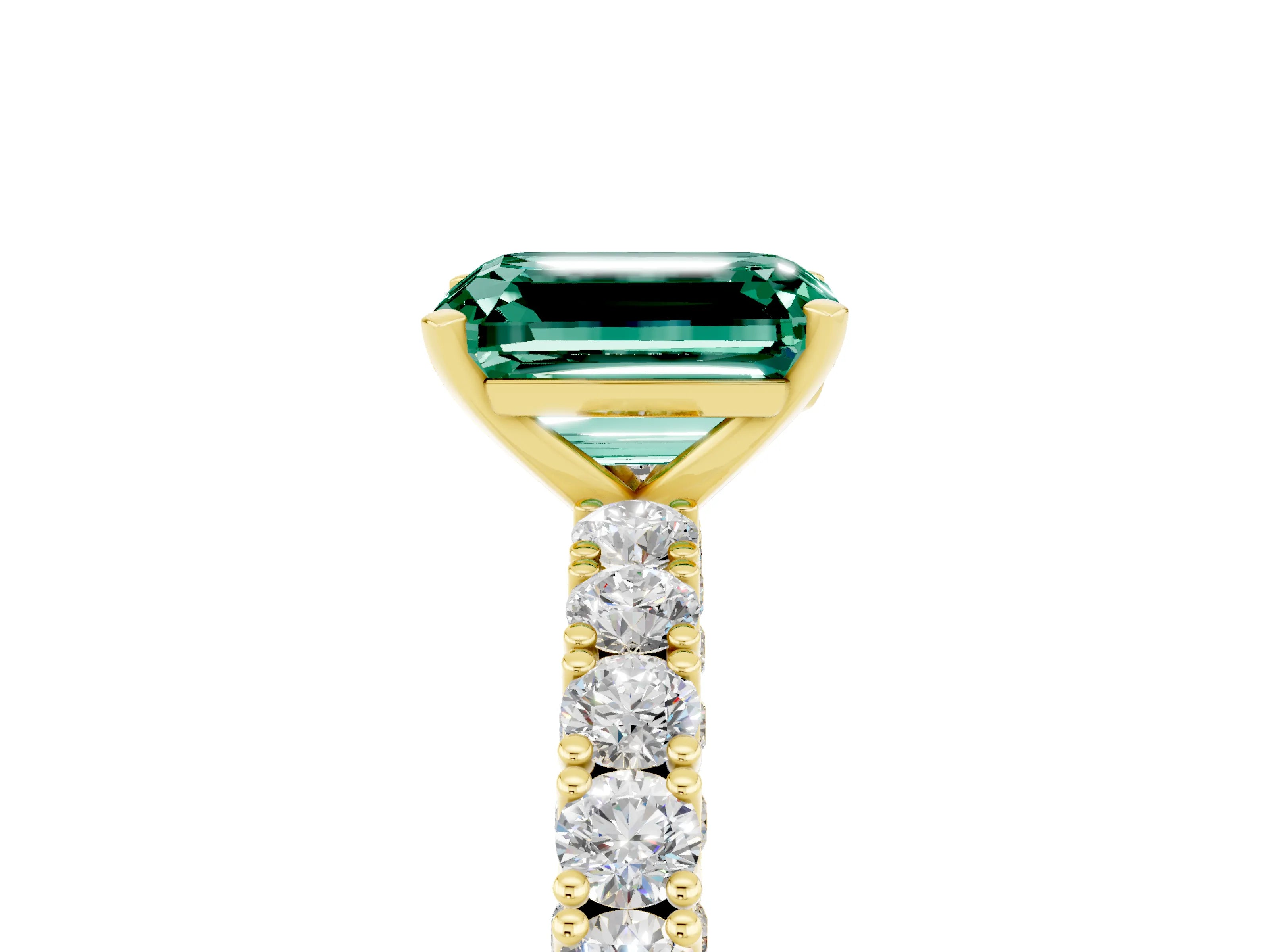 Yellow gold Emerald Cut Diamond Pavé Band Solitaire Ring with Prong Setting_5