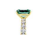 Yellow gold Emerald Cut Diamond Pavé Band Solitaire Ring with Prong Setting_5