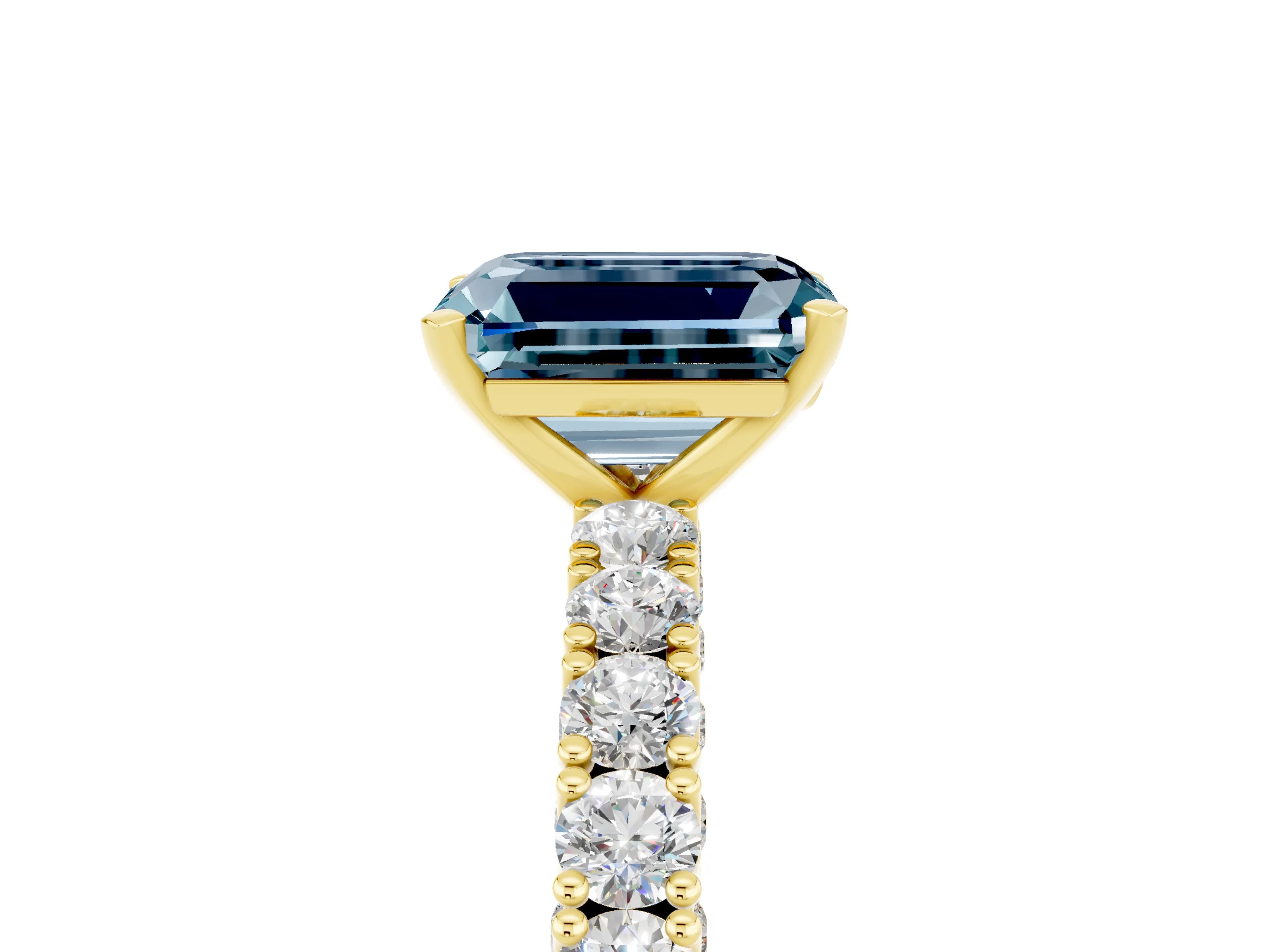 Yellow gold Emerald Cut Diamond Pavé Band Solitaire Ring with Prong Setting_5