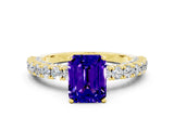 Yellow gold Emerald Cut Diamond Pavé Band Solitaire Ring with Prong Setting
