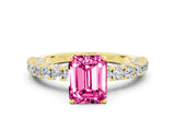 Yellow gold Emerald Cut Diamond Pavé Band Solitaire Ring with Prong Setting