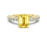Yellow gold Emerald Cut Diamond Pavé Band Solitaire Ring with Prong Setting