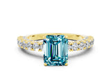 Yellow gold Emerald Cut Diamond Pavé Band Solitaire Ring with Prong Setting