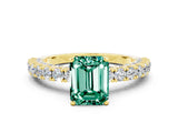 Yellow gold Emerald Cut Diamond Pavé Band Solitaire Ring with Prong Setting