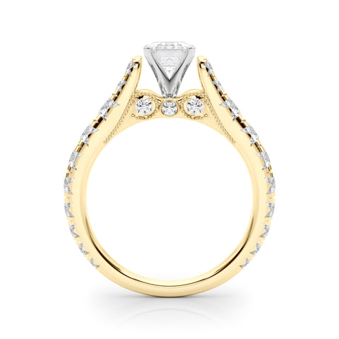 Yellow gold Emerald Cut Diamond Pavé Band Solitaire with Four-Prong Setting 1