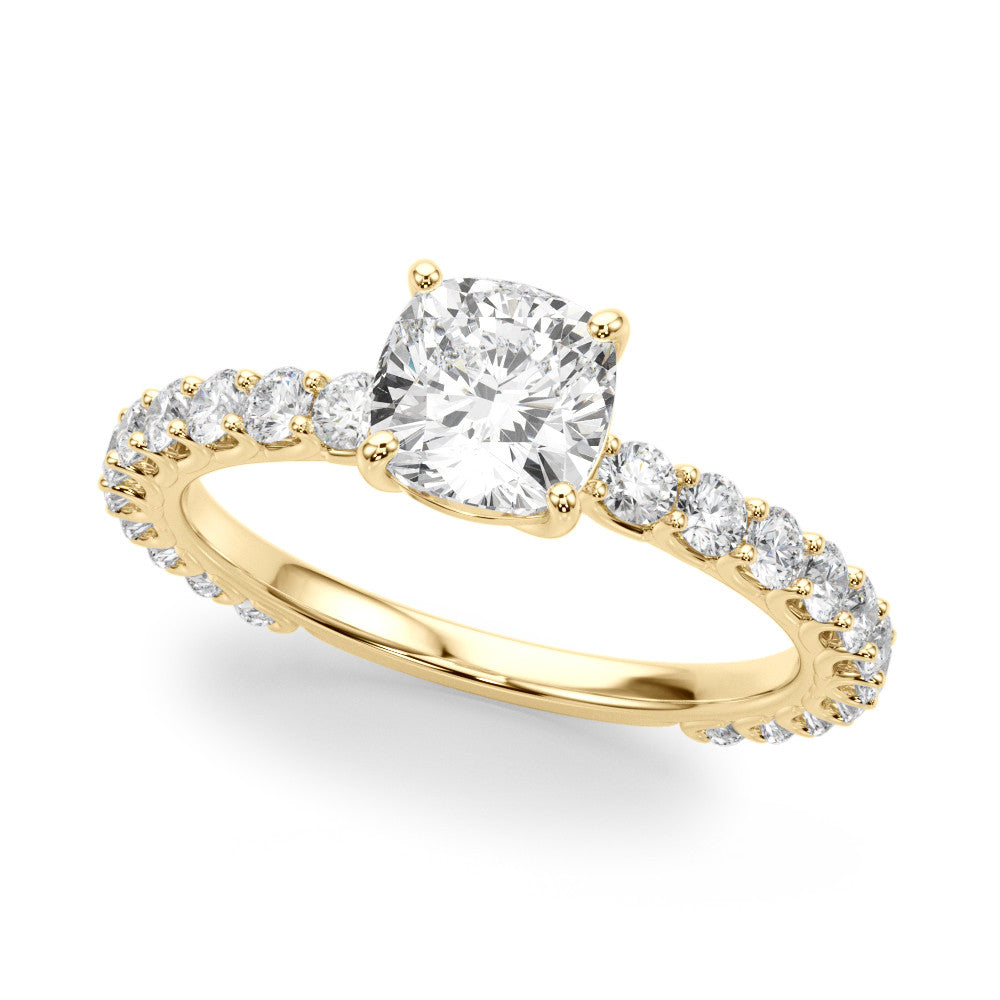 Yellow gold Emerald Cut Diamond Pavé Band Solitaire with Four-Prong Setting