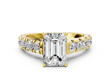 Yellow gold Emerald Cut Diamond Pavé Band Solitaire with Four-Prong Setting_25