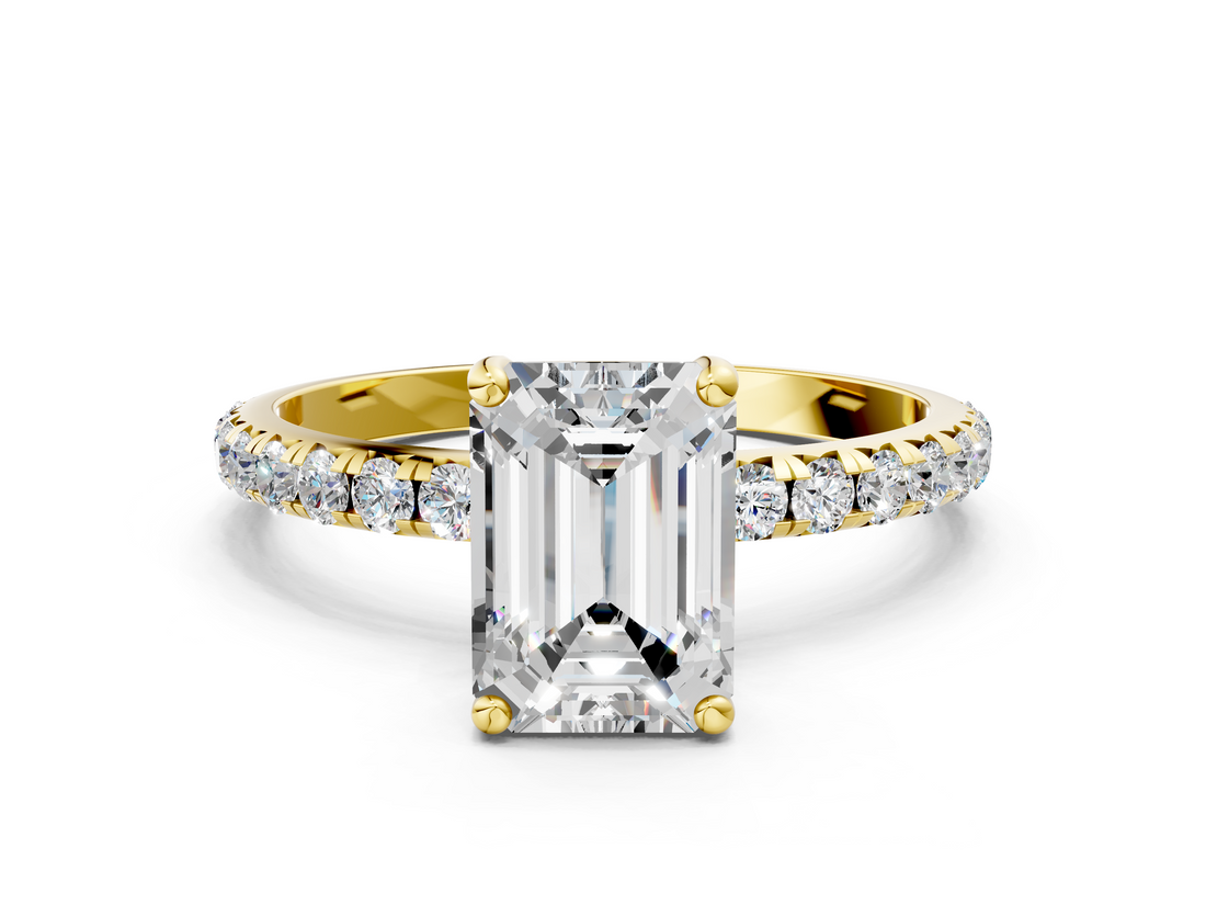 Yellow gold Emerald Cut Diamond Pavé Band Solitaire with Four-Prong Setting_4