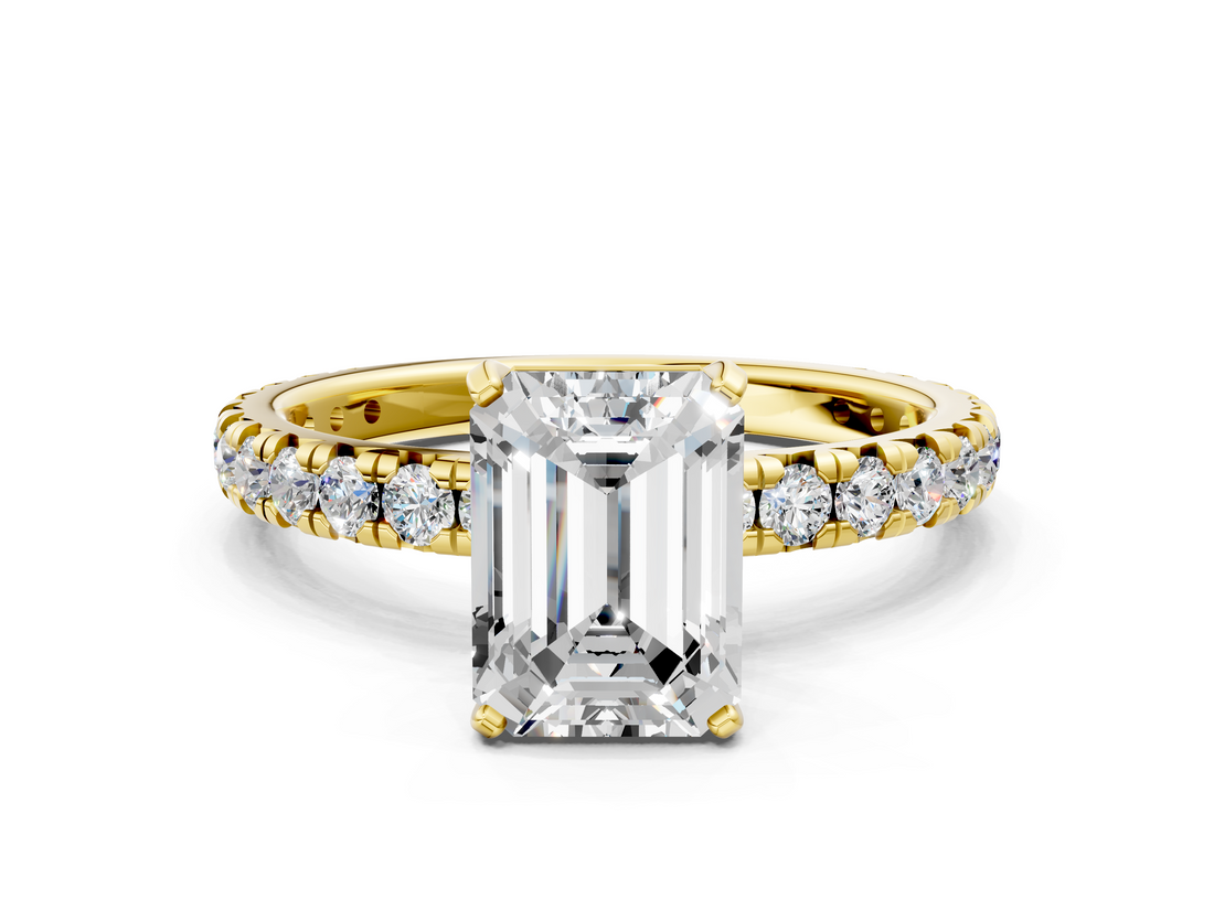Yellow gold Emerald Cut Diamond Pavé Band with Four-Prong Setting_34
