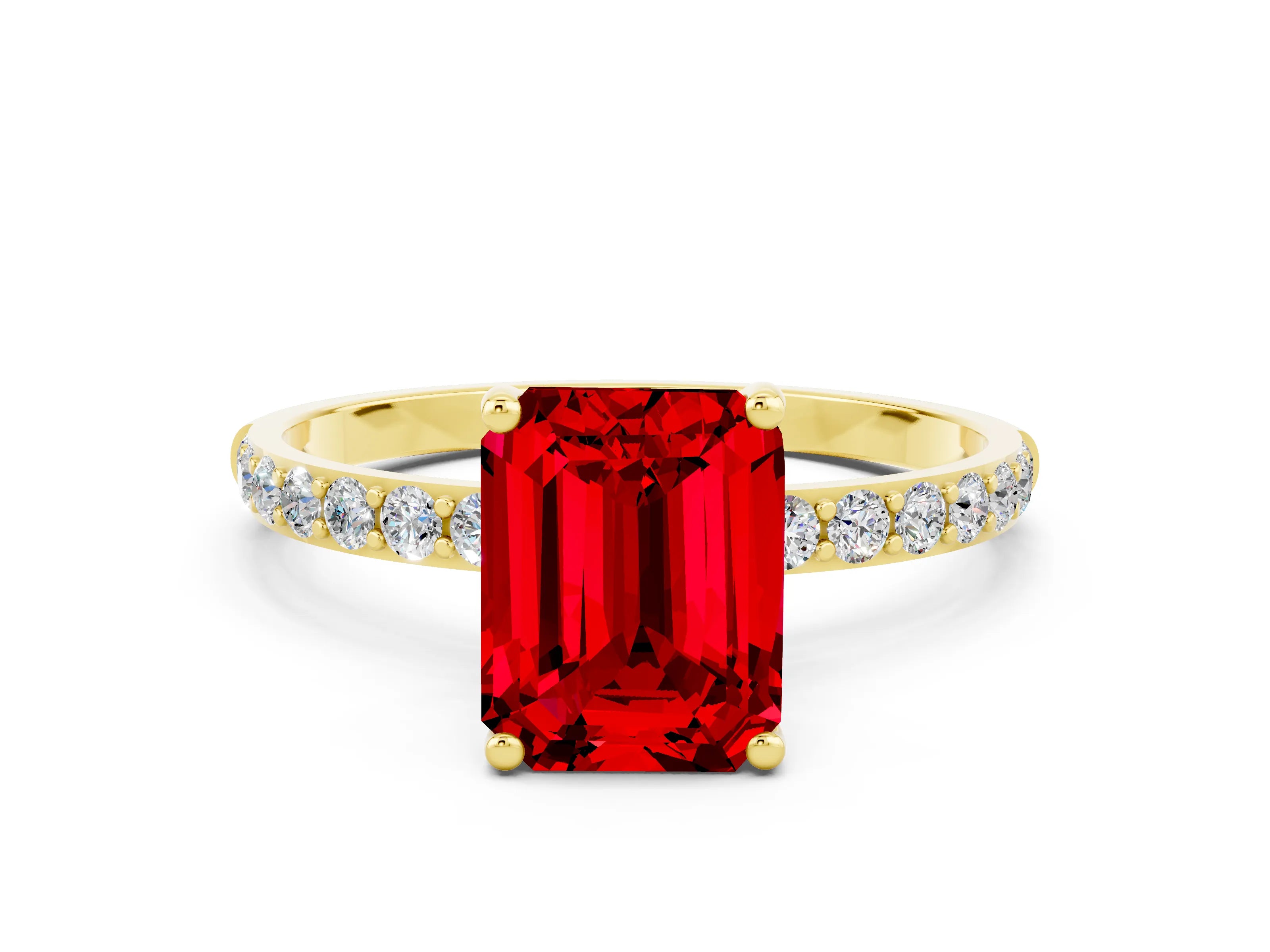 Yellow gold Emerald Cut Diamond Pavé Band with Six-Prong Setting