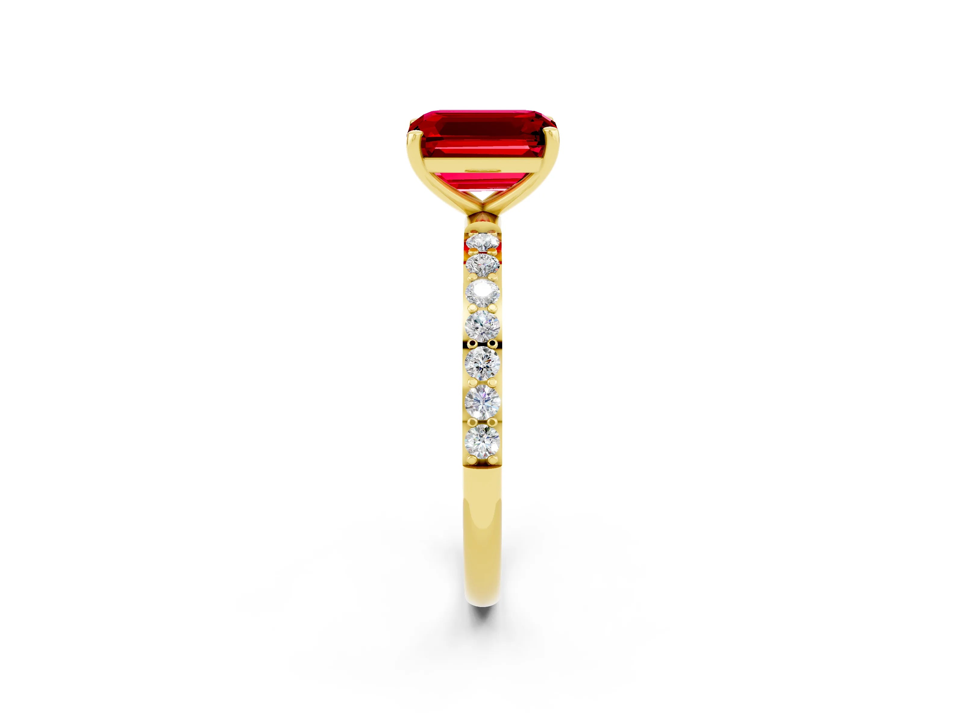 Yellow gold Emerald Cut Diamond Pavé Band with Six-Prong Setting_2