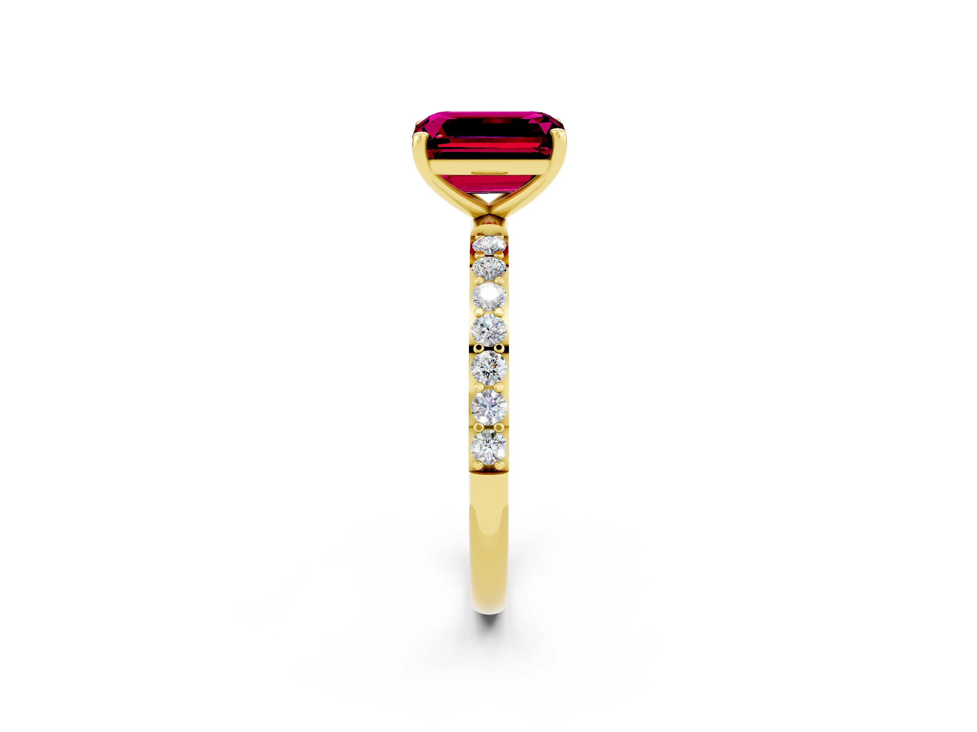 Yellow gold Emerald Cut Diamond Pavé Band with Six-Prong Setting_2