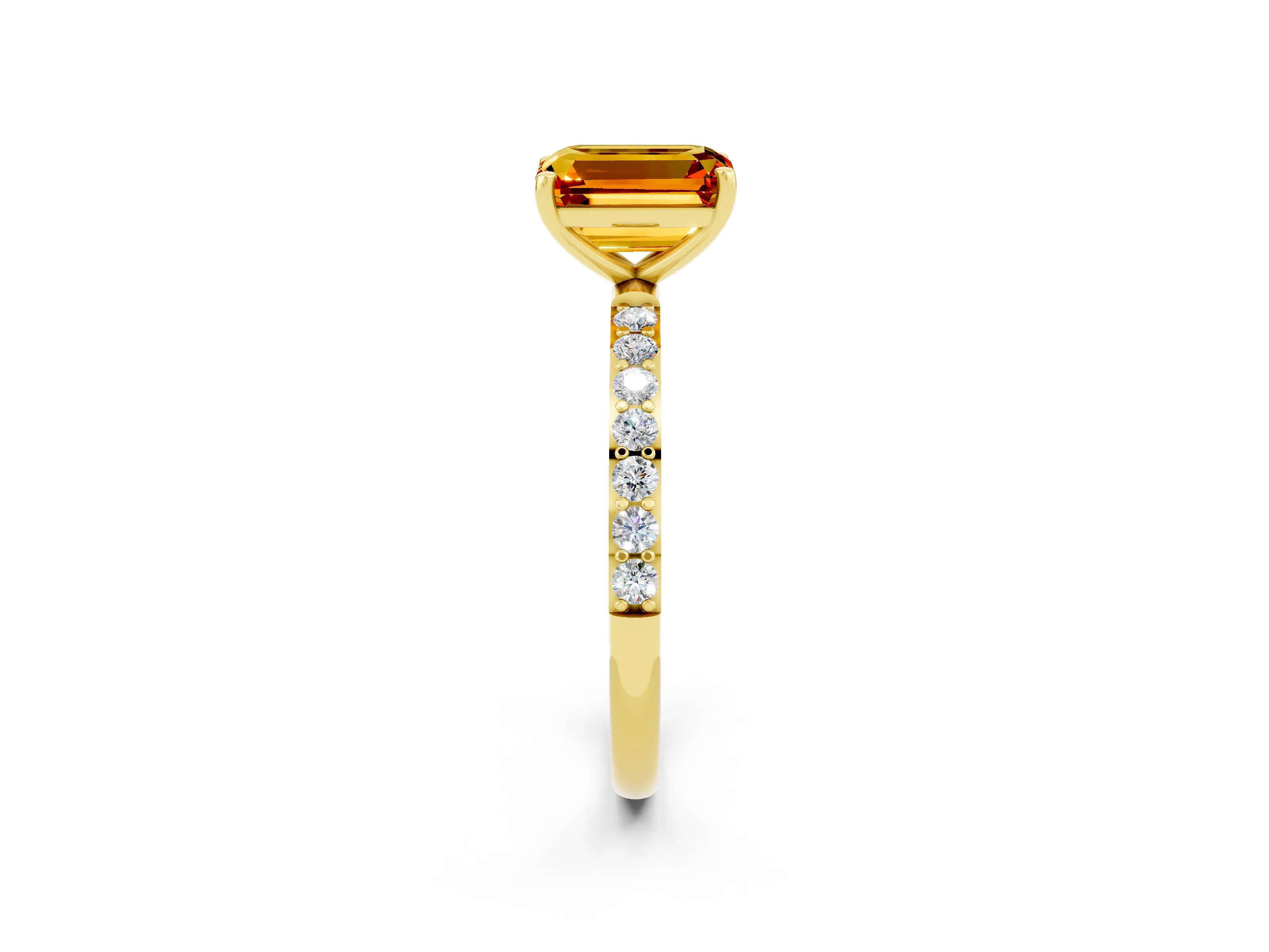 Yellow gold Emerald Cut Diamond Pavé Band with Six-Prong Setting_2