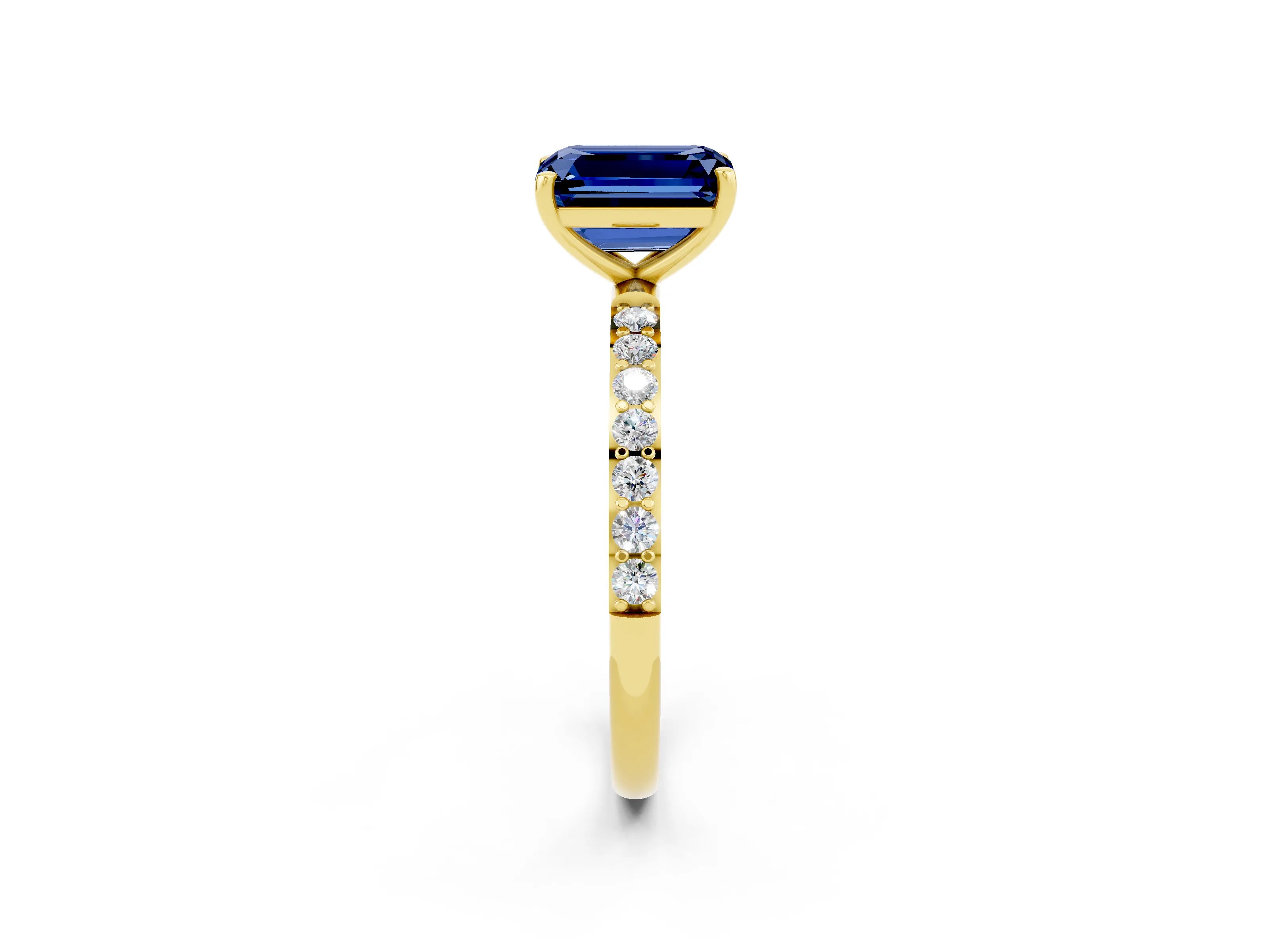 Yellow gold Emerald Cut Diamond Pavé Band with Six-Prong Setting_2