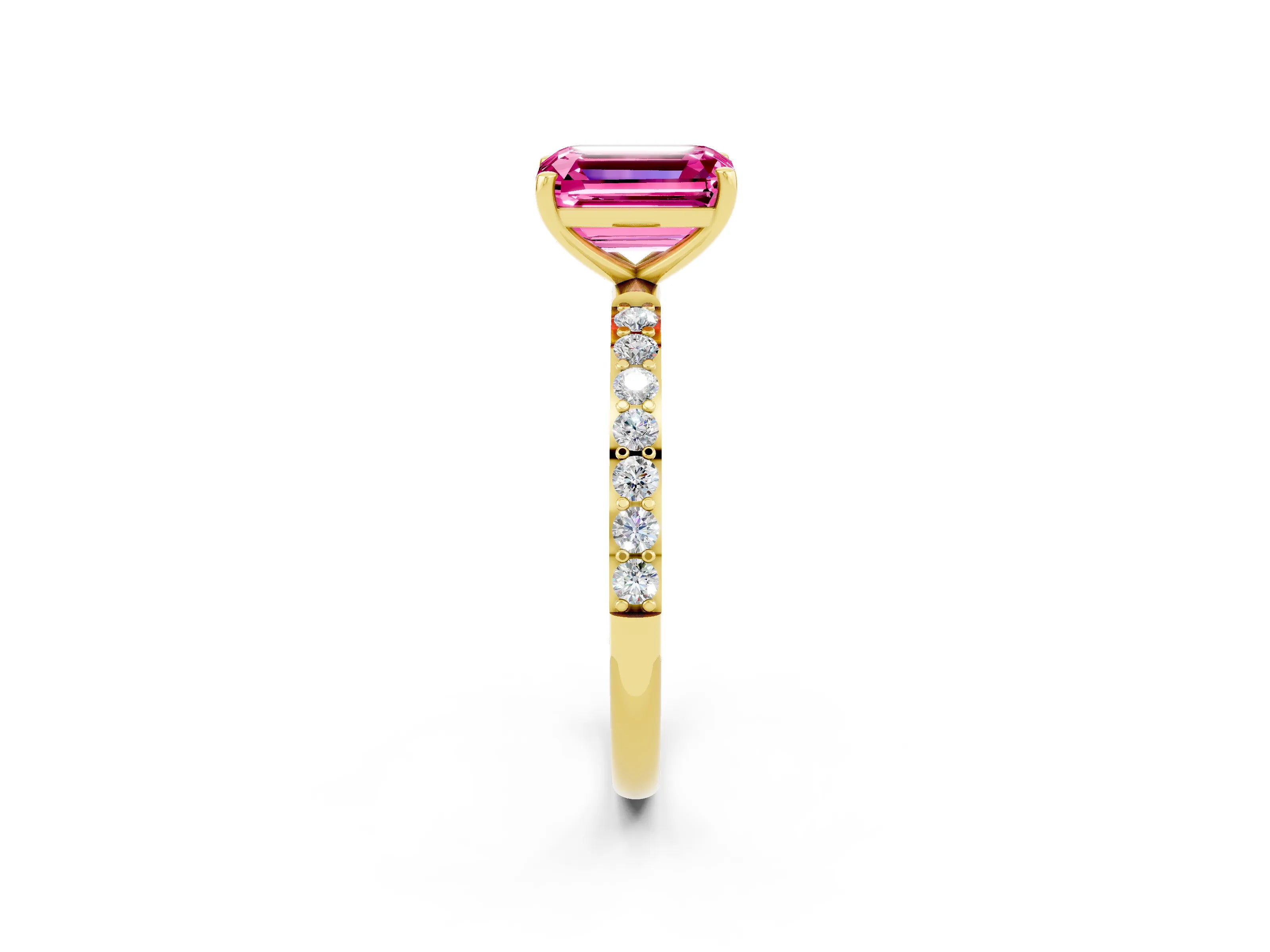 Yellow gold Emerald Cut Diamond Pavé Band with Six-Prong Setting_2