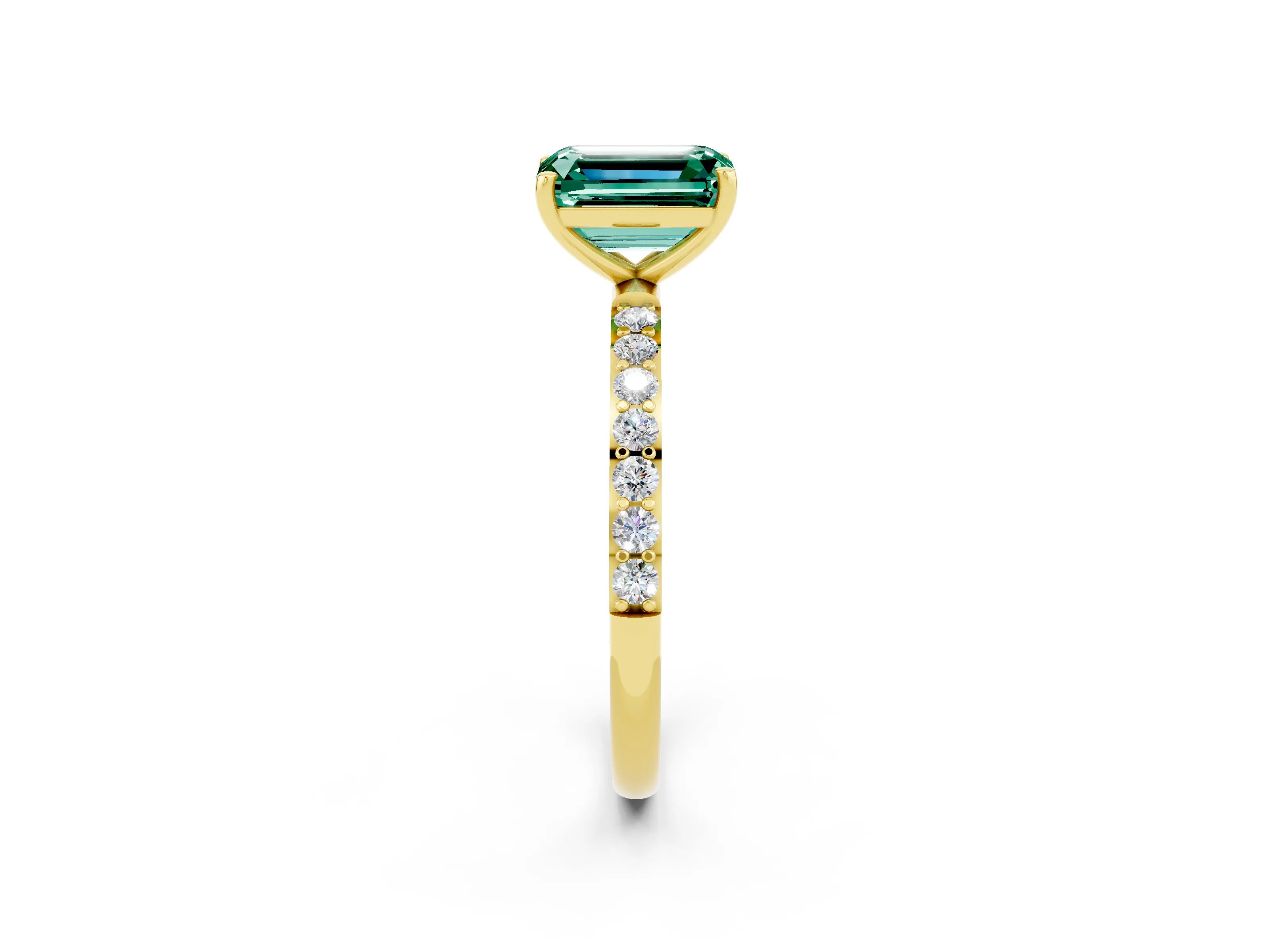 Yellow gold Emerald Cut Diamond Pavé Band with Six-Prong Setting_2