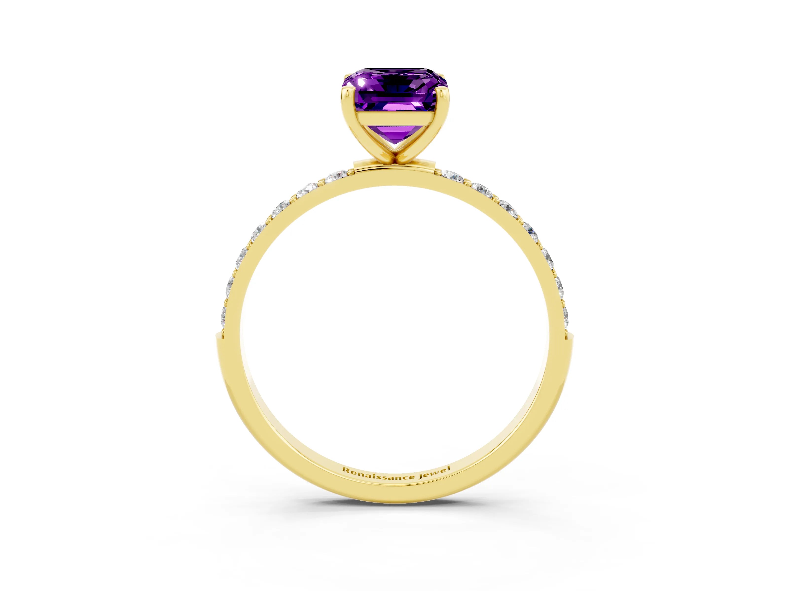 Yellow gold Emerald Cut Diamond Pavé Band with Six-Prong Setting_3