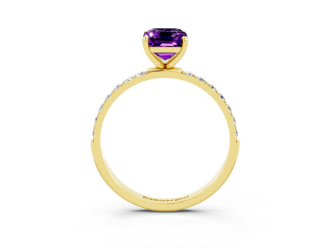 Yellow gold Emerald Cut Diamond Pavé Band with Six-Prong Setting_3