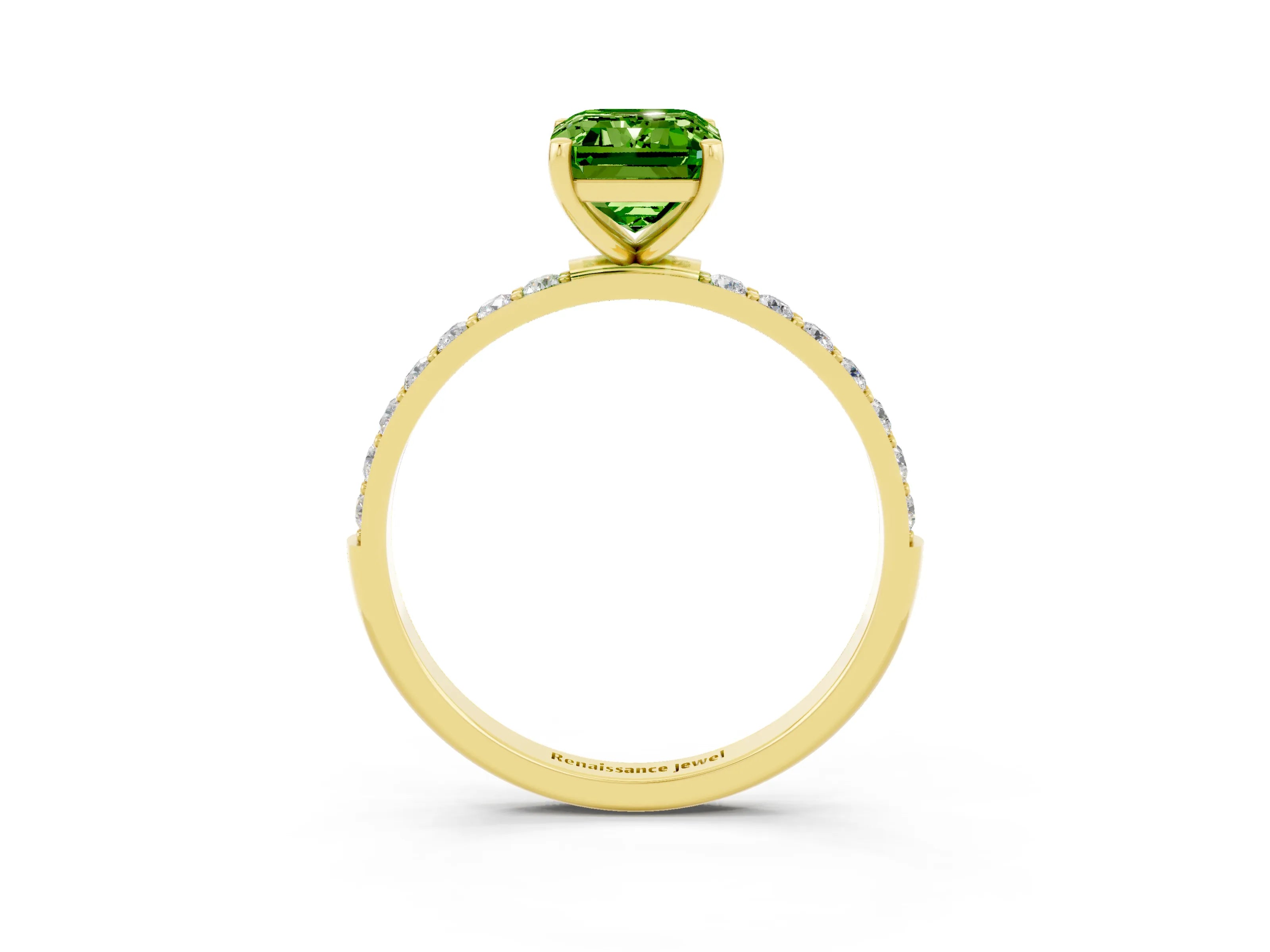 Yellow gold Emerald Cut Diamond Pavé Band with Six-Prong Setting_3