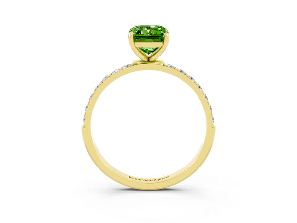 Yellow gold Emerald Cut Diamond Pavé Band with Six-Prong Setting