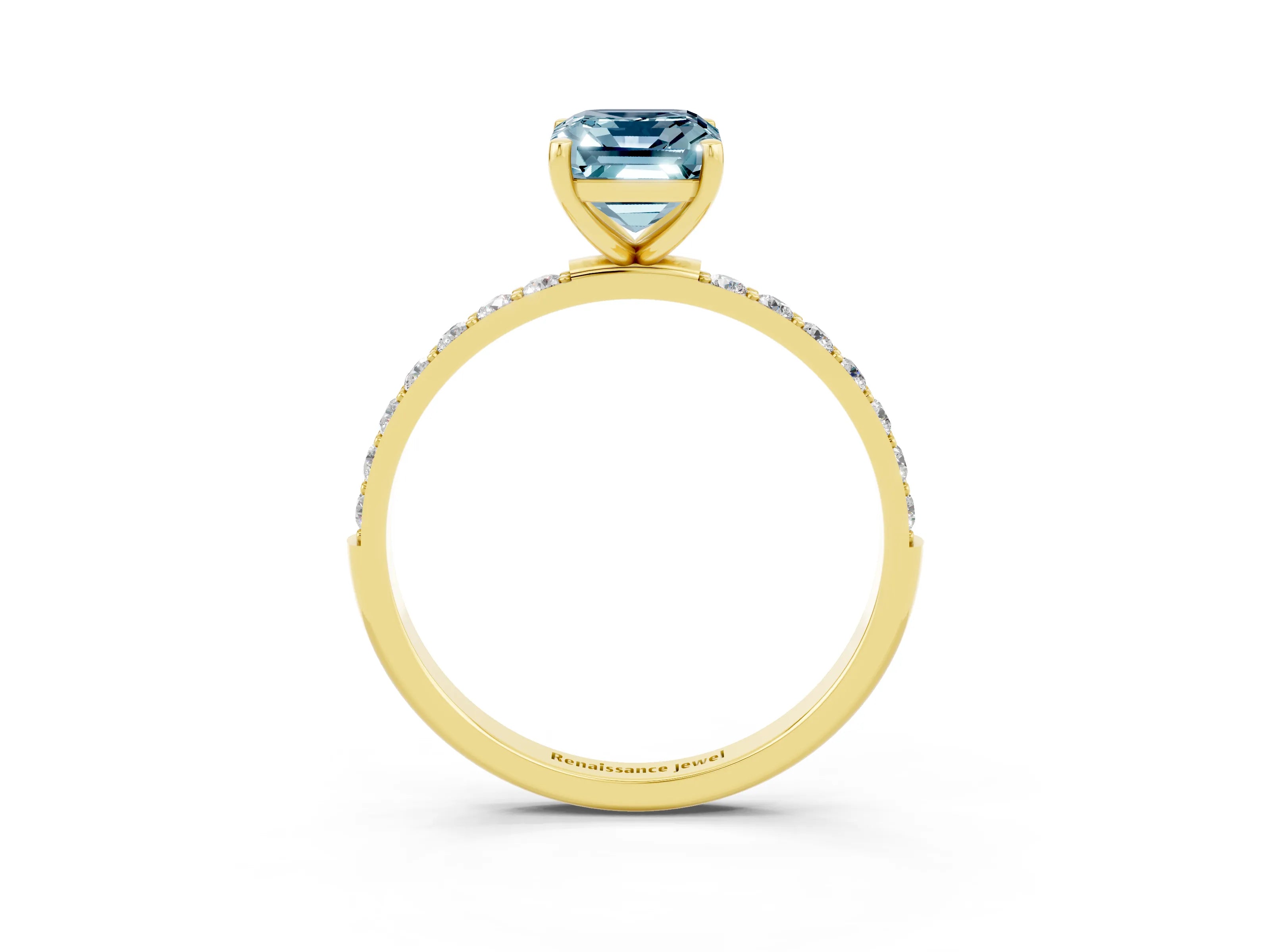 Yellow gold Emerald Cut Diamond Pavé Band with Six-Prong Setting_3