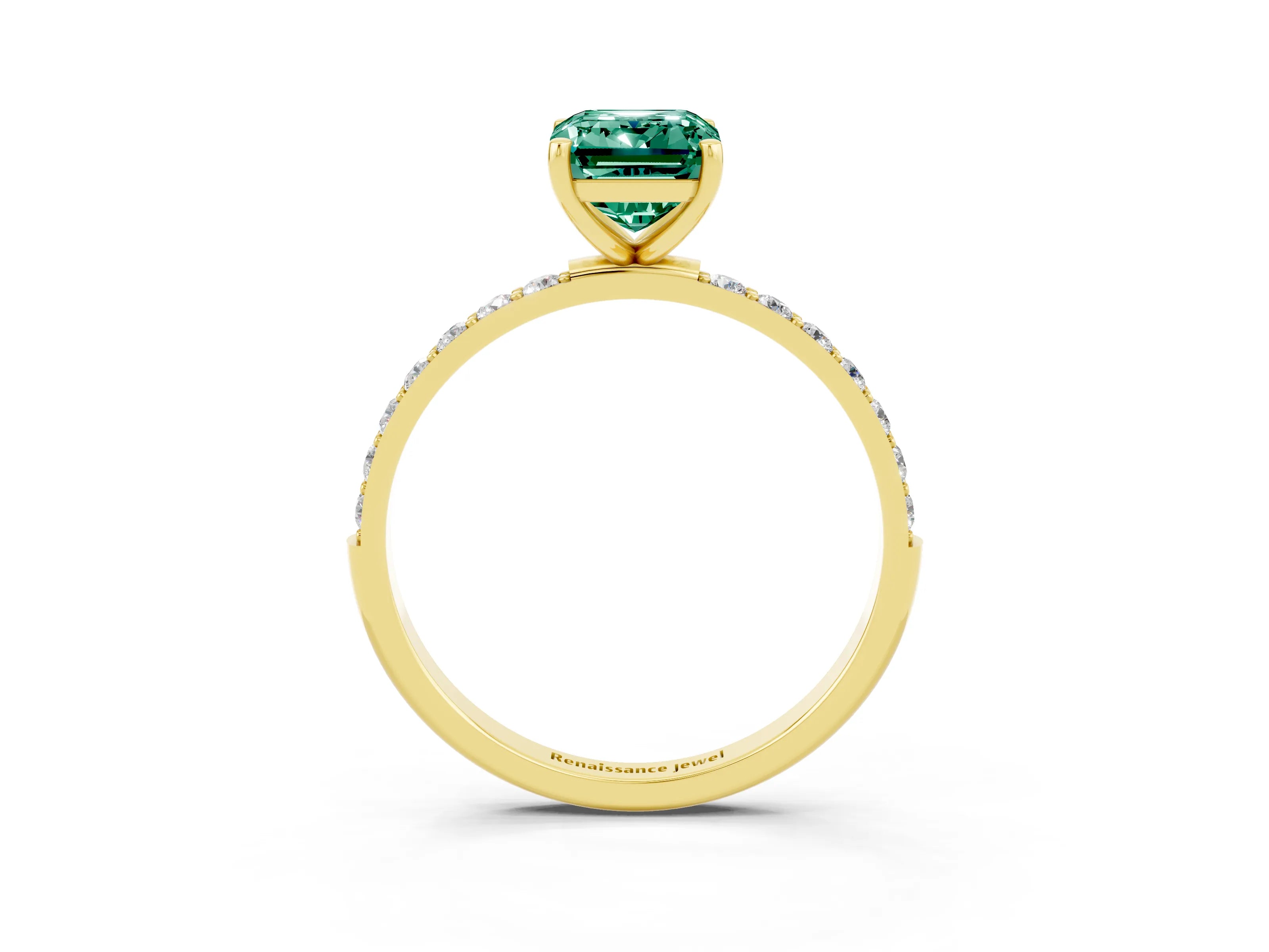 Yellow gold Emerald Cut Diamond Pavé Band with Six-Prong Setting_3