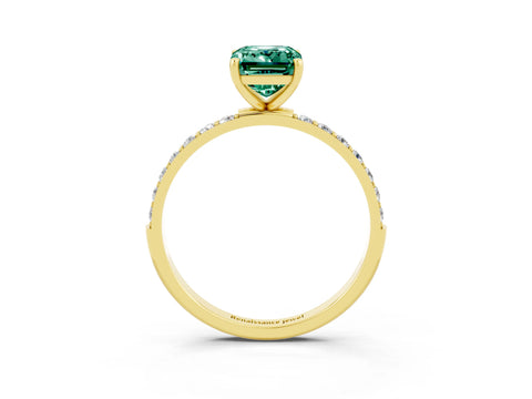 Yellow gold Emerald Cut Diamond Pavé Band with Six-Prong Setting_3