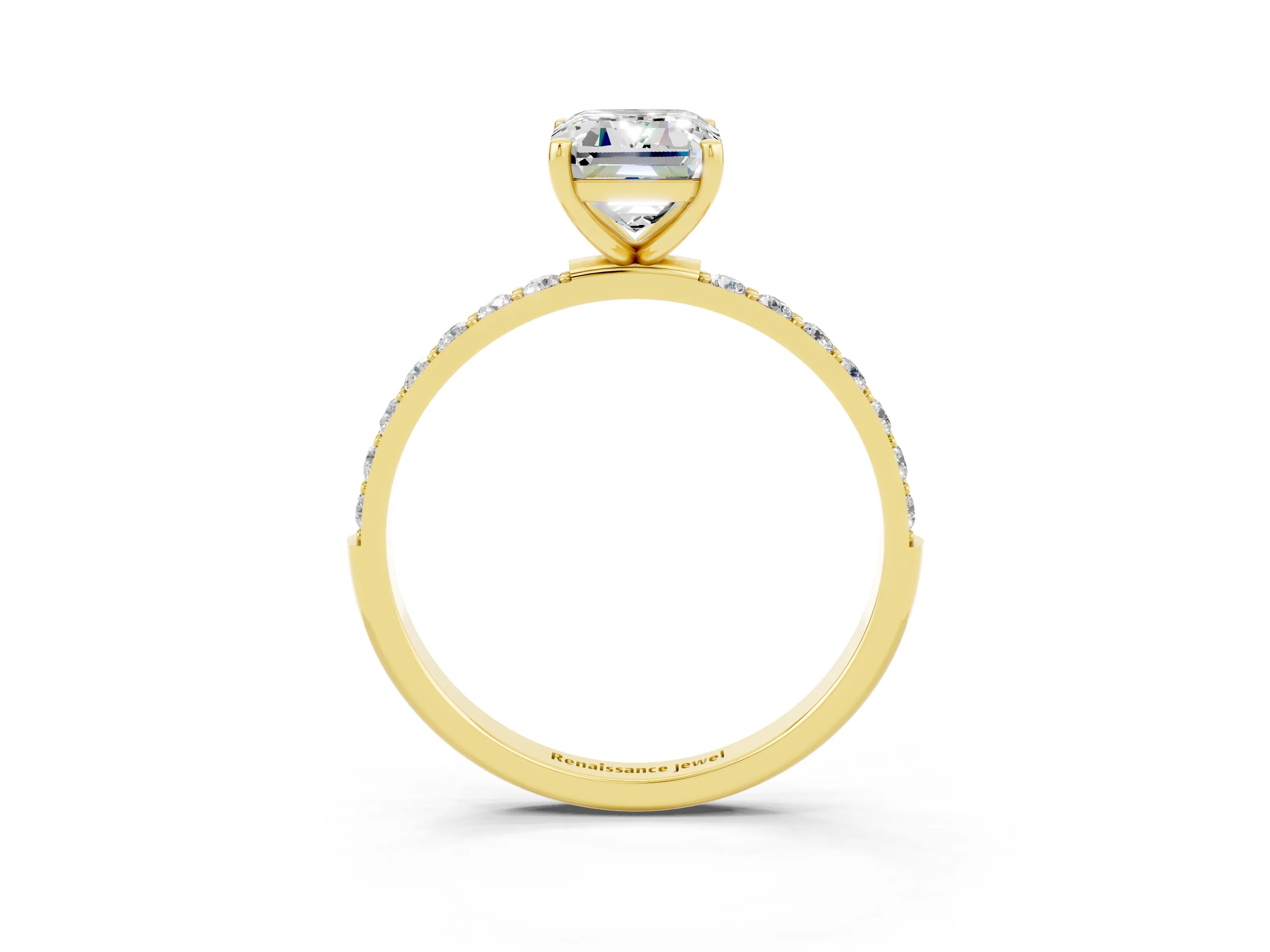 Yellow gold Emerald Cut Diamond Pavé Band with Six-Prong Setting_3