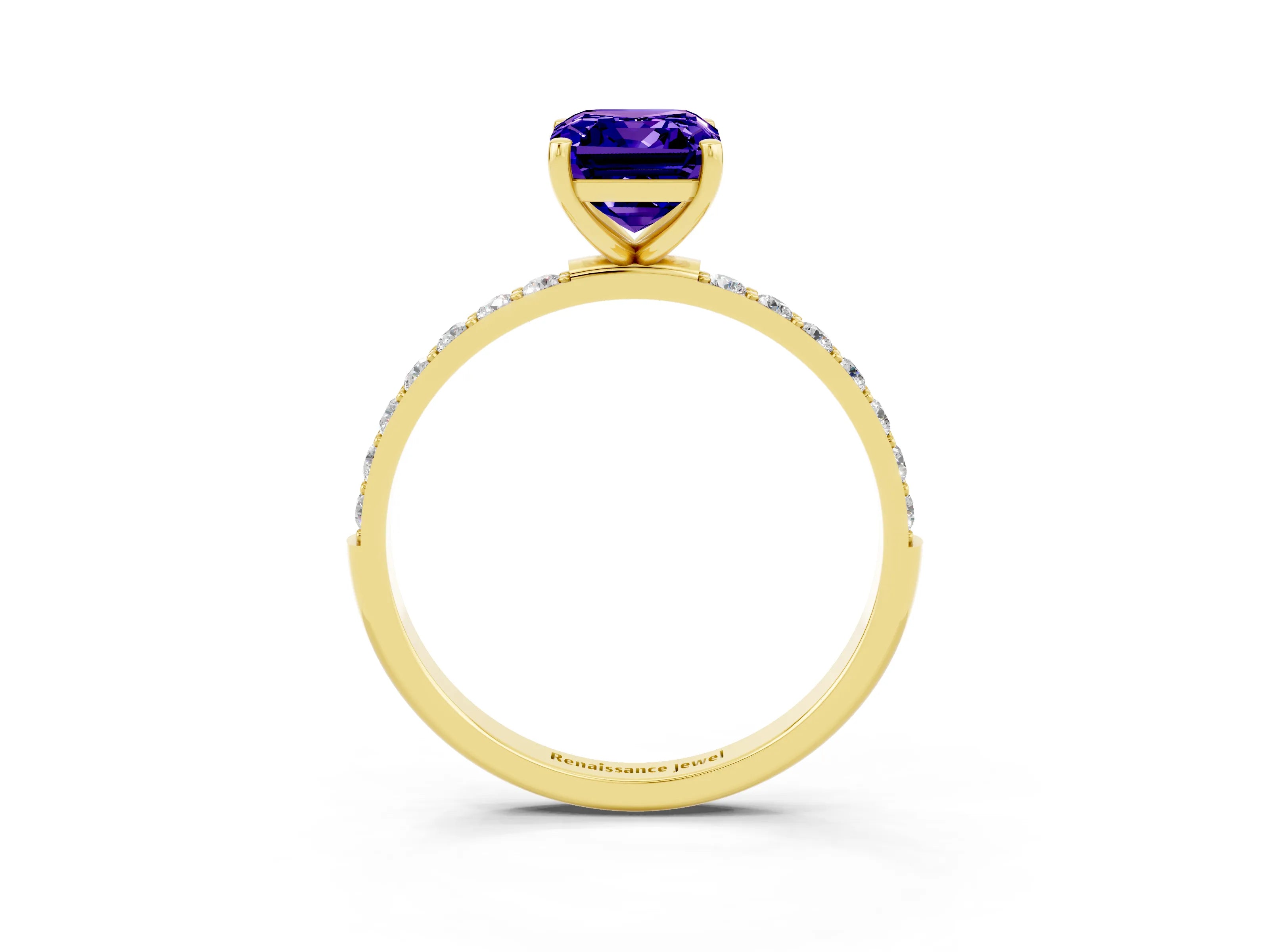 Yellow gold Emerald Cut Diamond Pavé Band with Six-Prong Setting_3