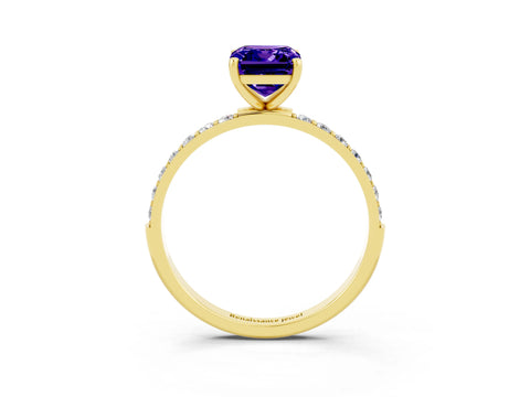 Yellow gold Emerald Cut Diamond Pavé Band with Six-Prong Setting_3