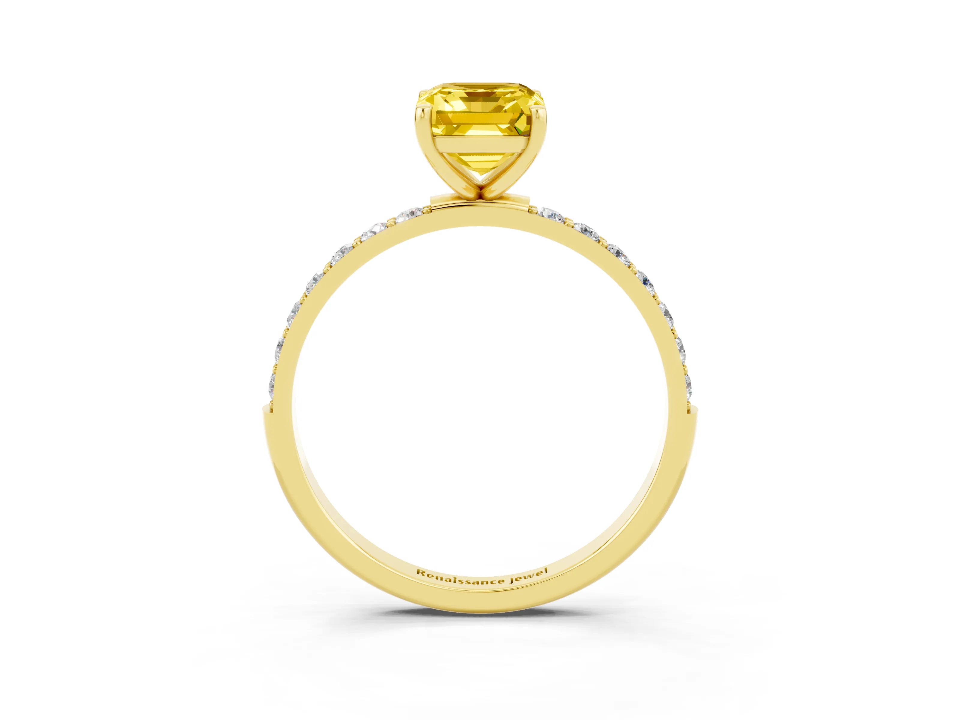 Yellow gold Emerald Cut Diamond Pavé Band with Six-Prong Setting_3