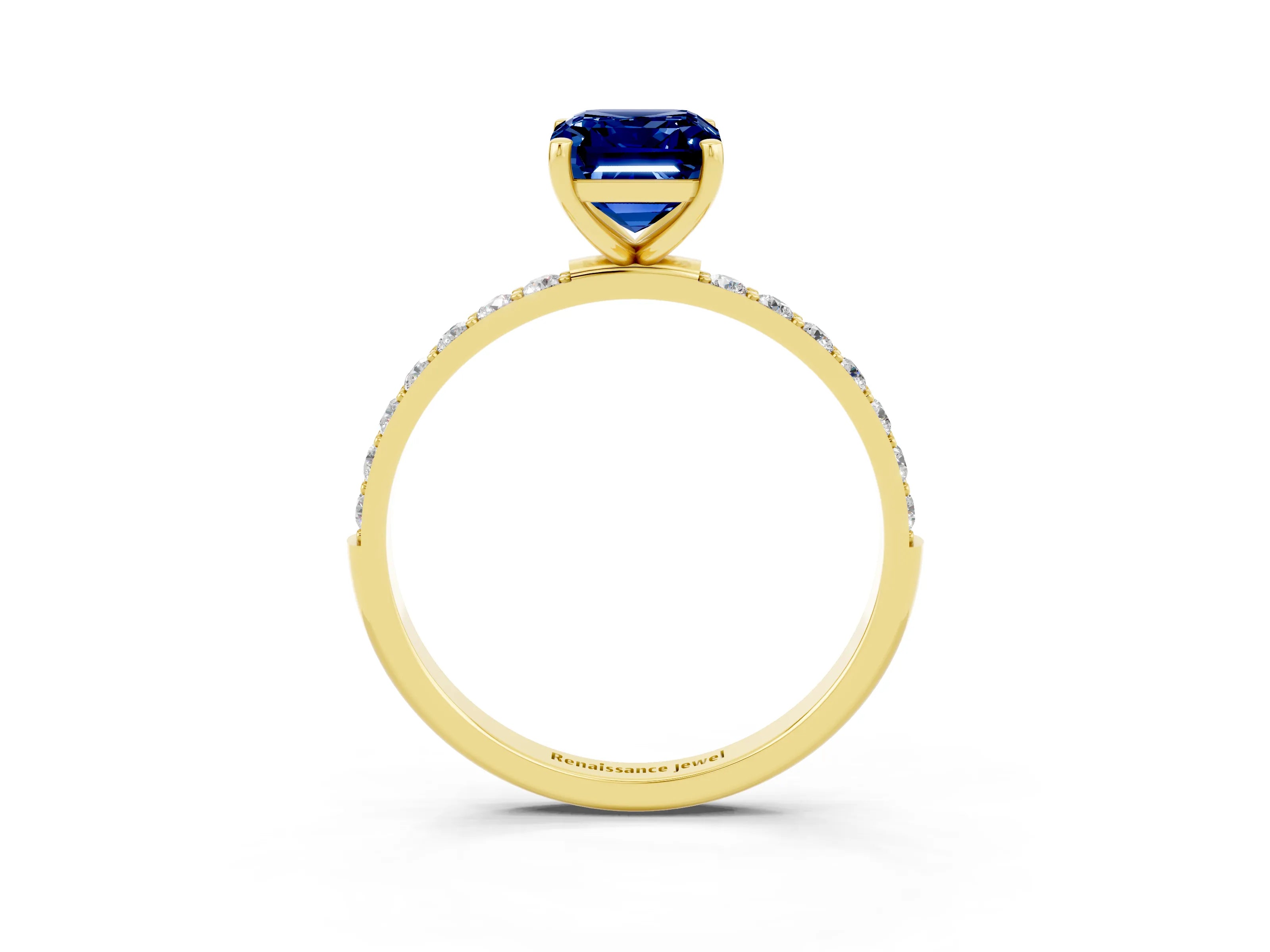 Yellow gold Emerald Cut Diamond Pavé Band with Six-Prong Setting_3