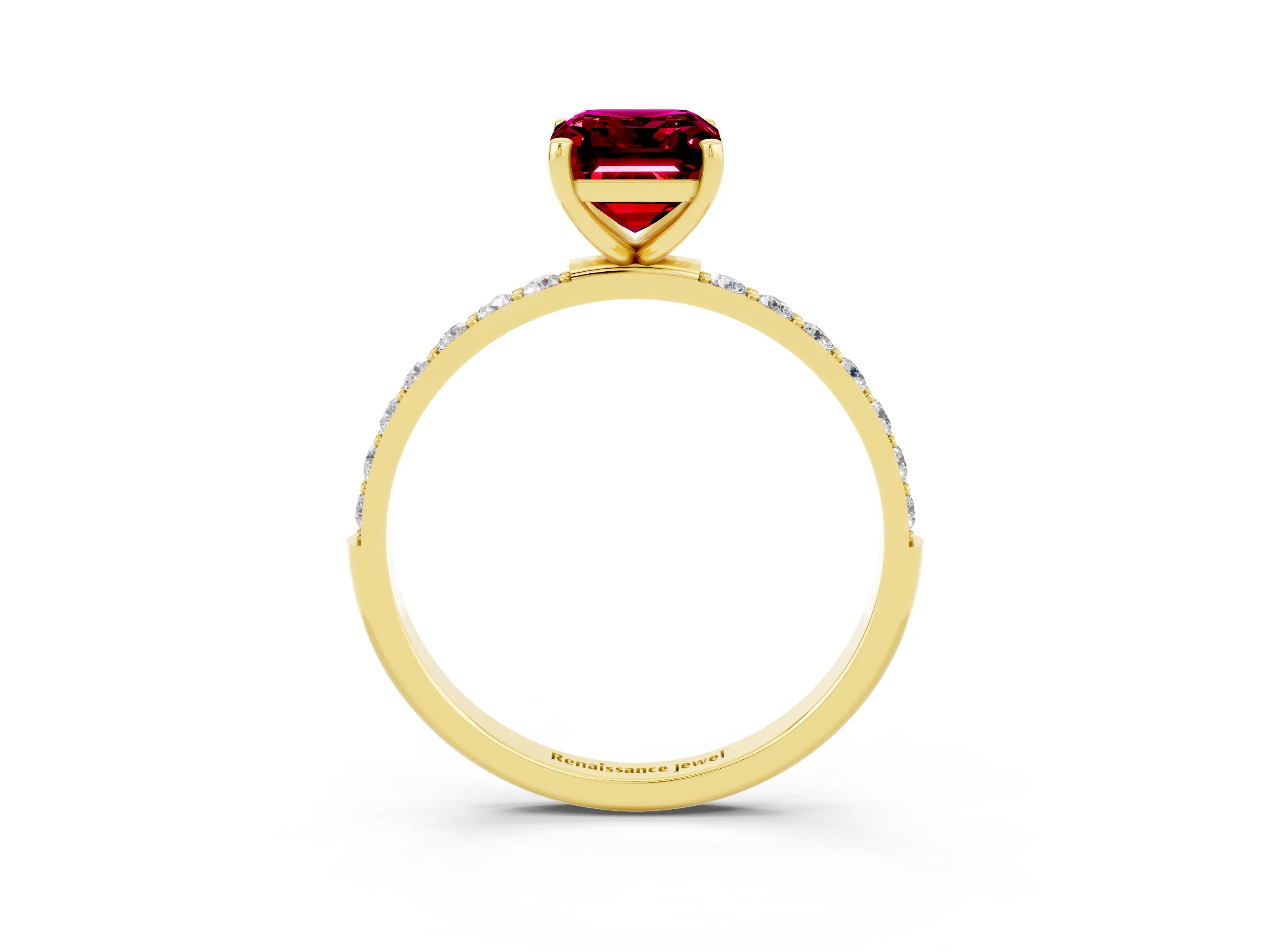 Yellow gold Emerald Cut Diamond Pavé Band with Six-Prong Setting_3