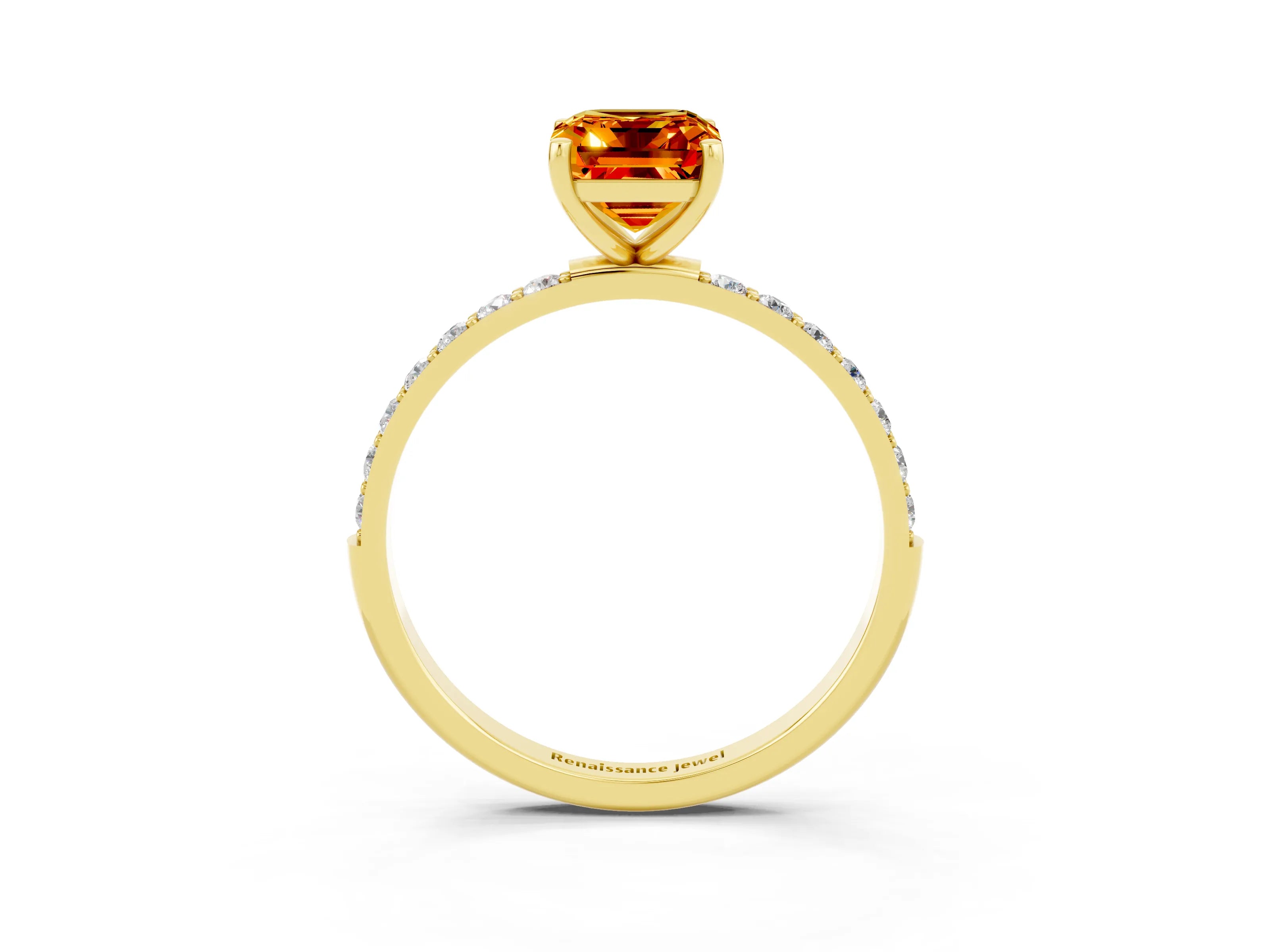 Yellow gold Emerald Cut Diamond Pavé Band with Six-Prong Setting_3